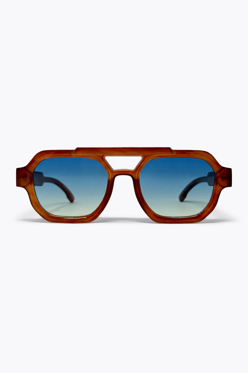 Brown Oversize Geometric Frame Ombre Lens Sunglasses