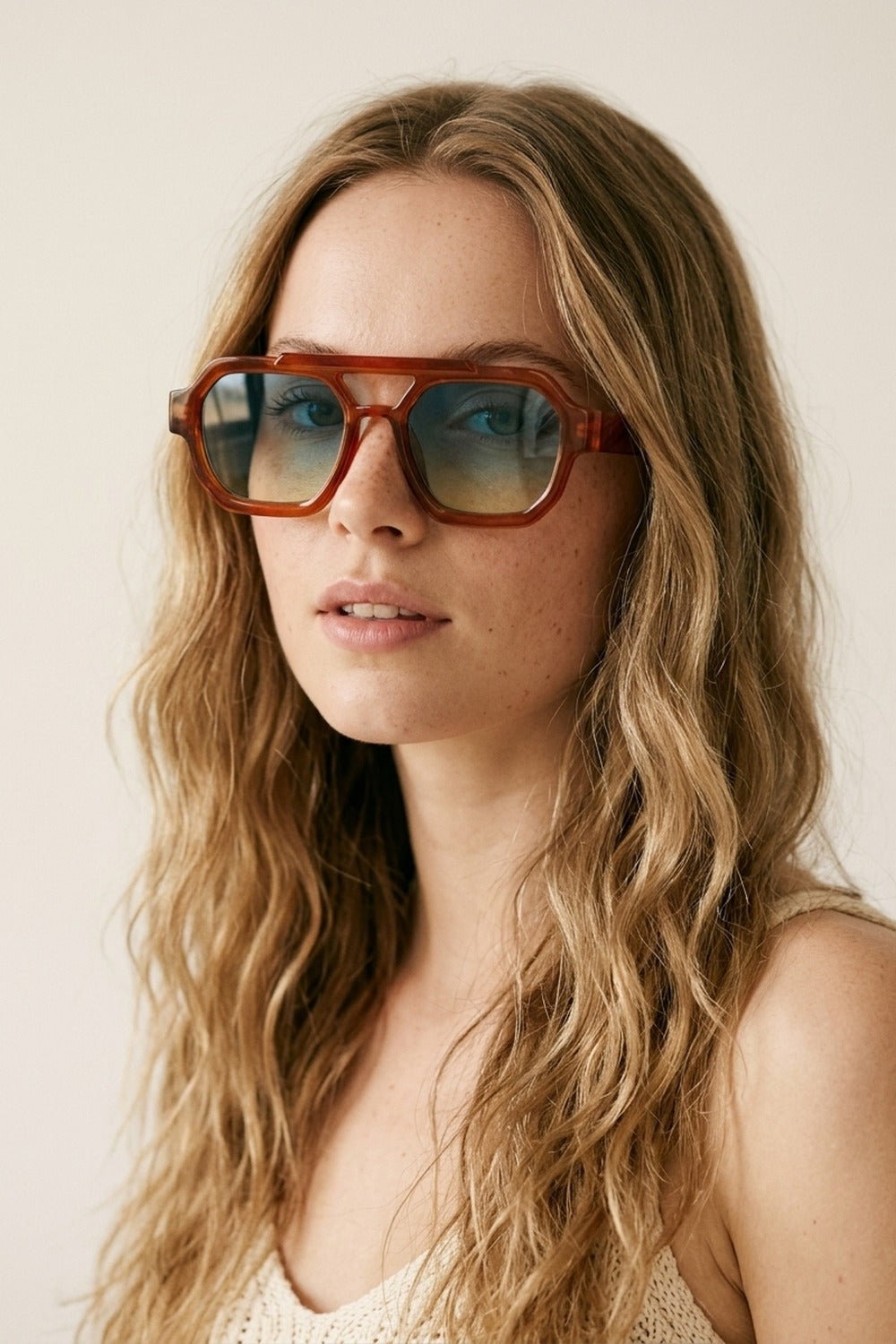 Brown Oversize Geometric Frame Ombre Lens Sunglasses