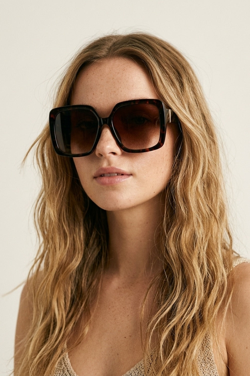 Brown Tortoiseshell Oversize Square Frame Gradient Lens Sunglasses