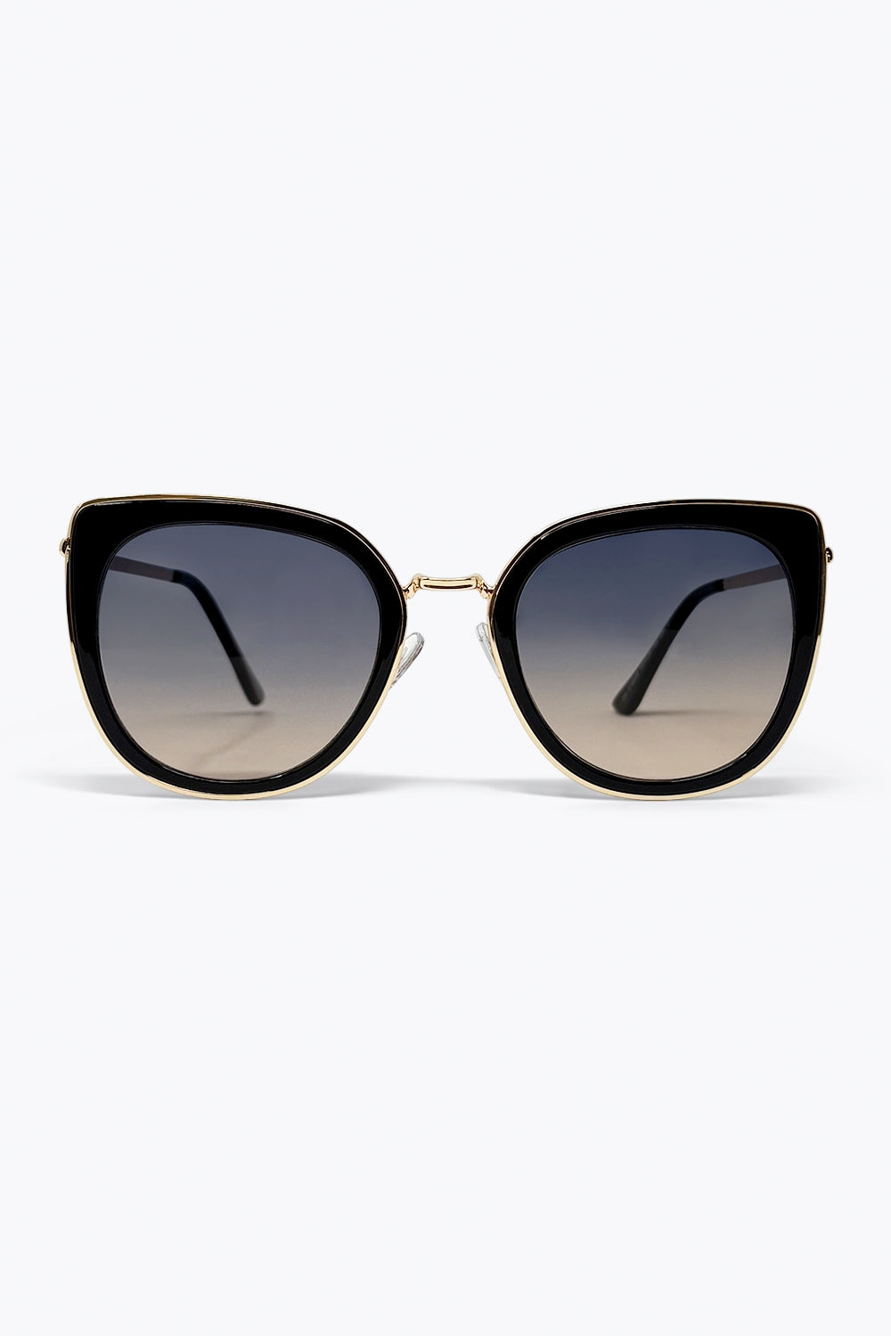 Black Gradient Lens Gold Trim Oversize Cat Eye Sunglasses