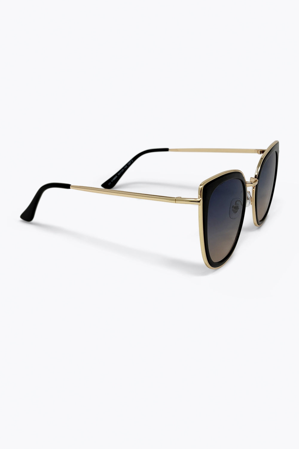 Black Gradient Lens Gold Trim Oversize Cat Eye Sunglasses