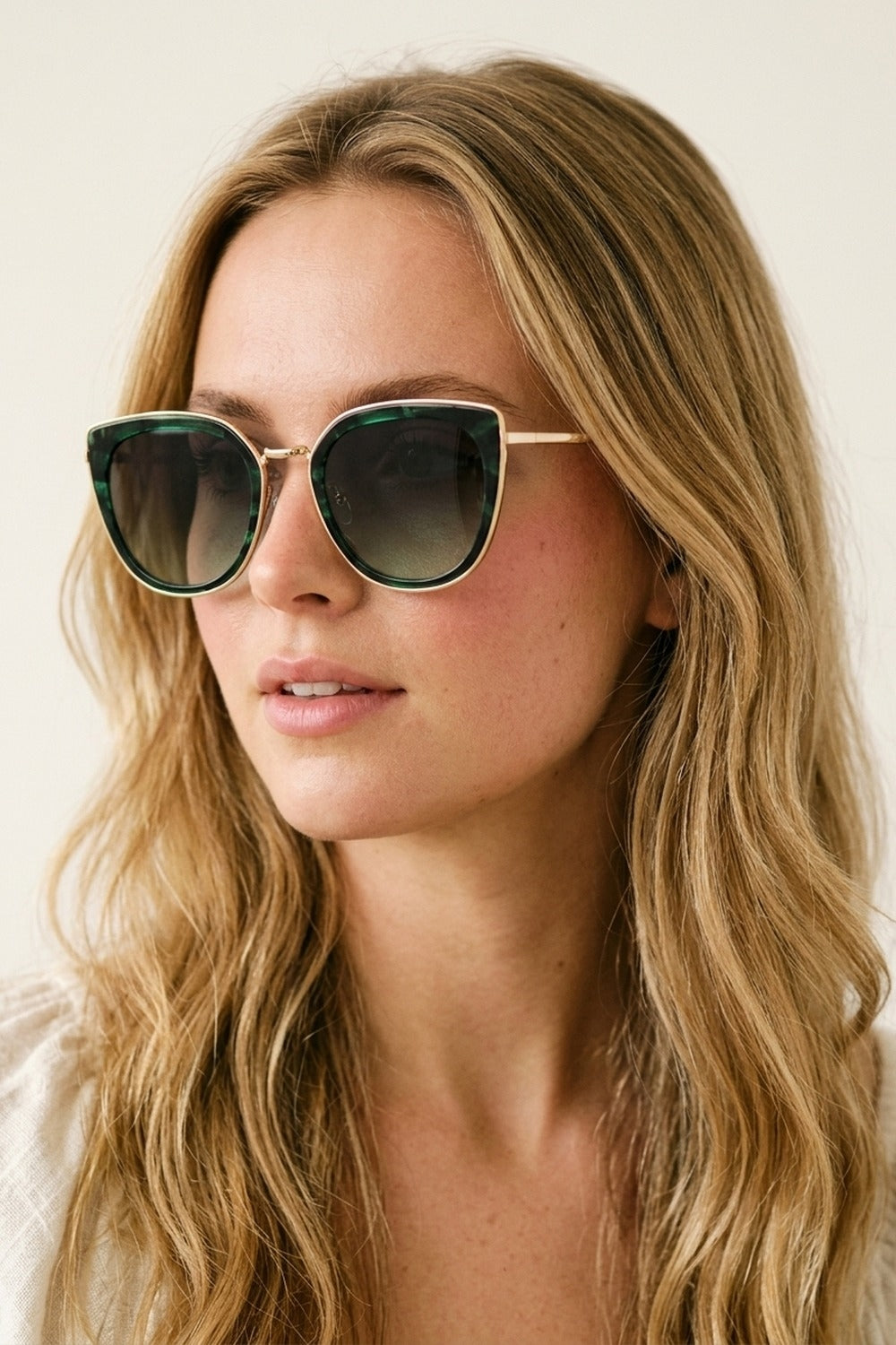 Green Marble Effect Gradient Lens Metal Frame Sunglasses