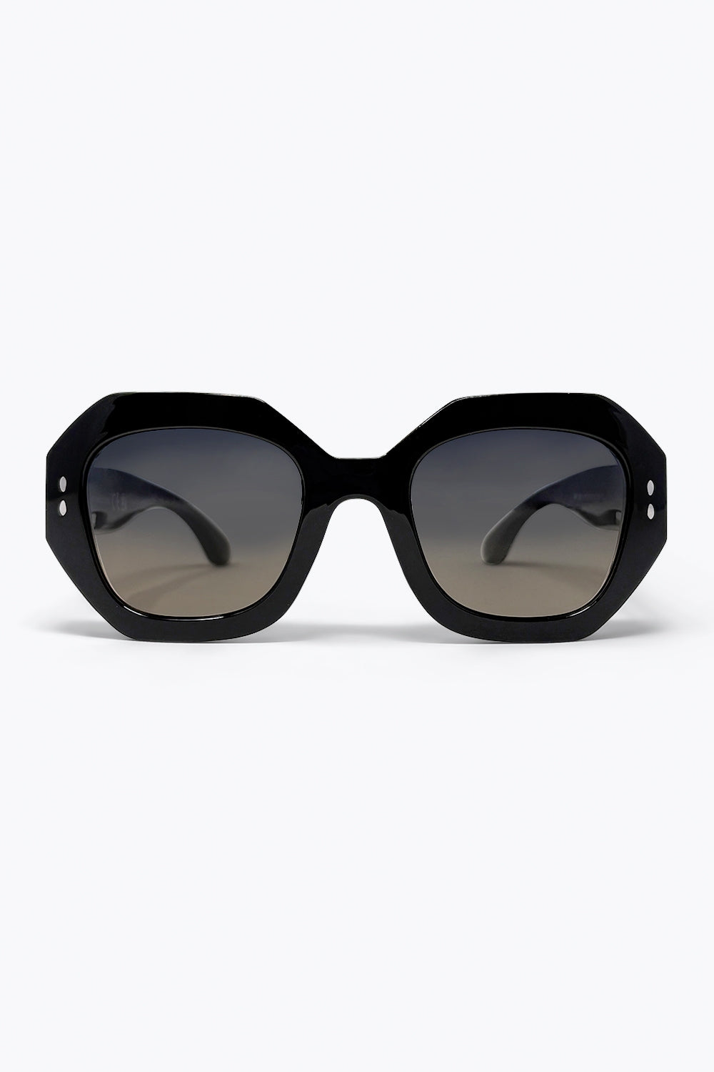 Black Oversize Flat Top Octagon Frame Gradient Sunglasses