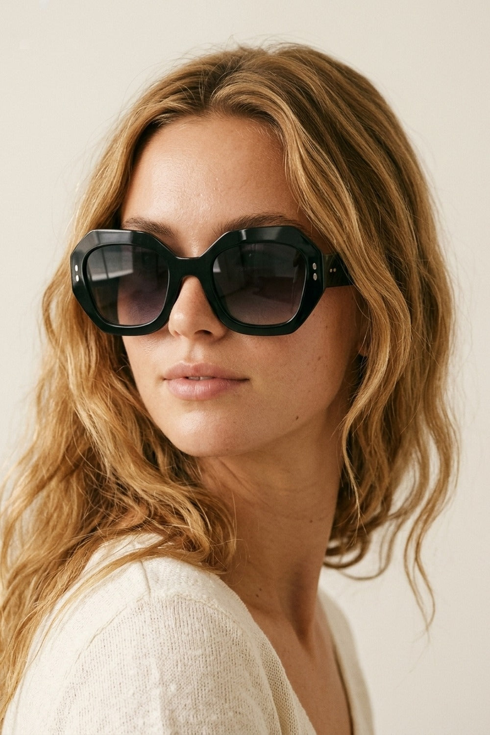 Black Geometric Oversized Frame Gradient Lens Sunglasses