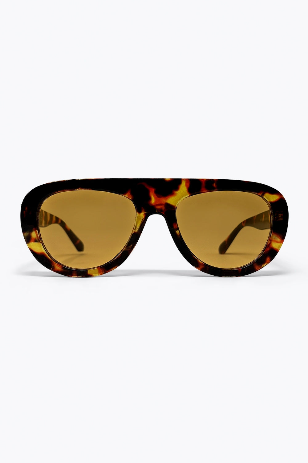 Multicolor Tortoiseshell Amber Lens Oversize Rectangle Sunglasses
