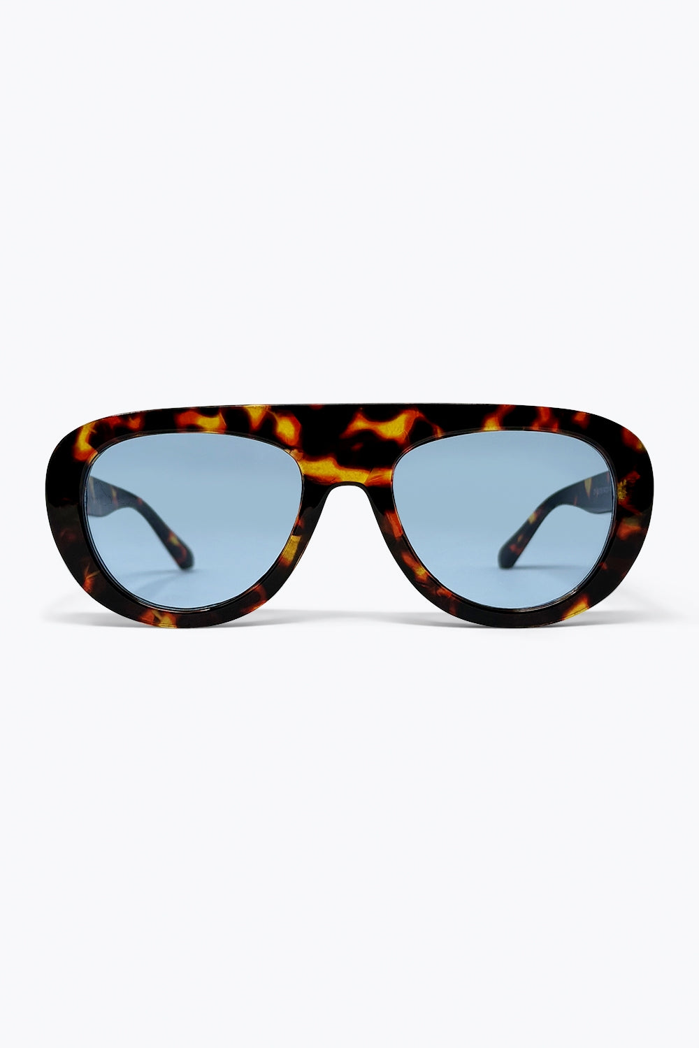 Multicolor Tortoiseshell Oval Frame Blue Lens Sunglasses