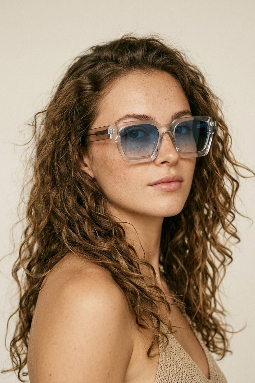 Multicolor Transparent Frame Blue Gradient Square Sunglasses