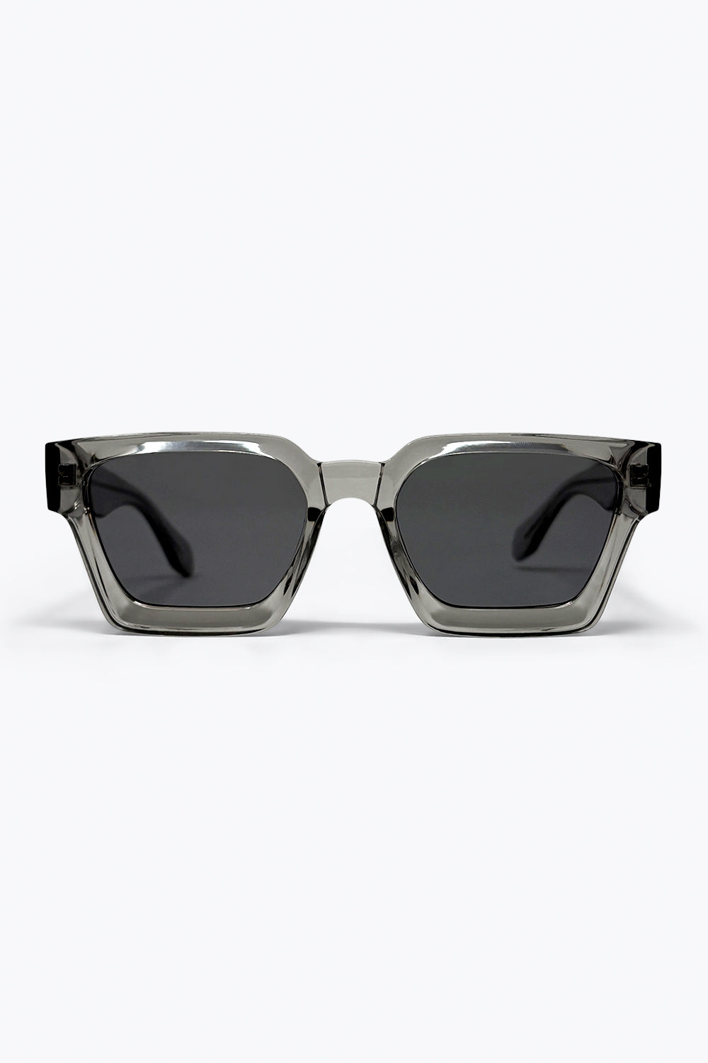 Grey Transparent Square Frame Dark Lens Fashion Sunglasses