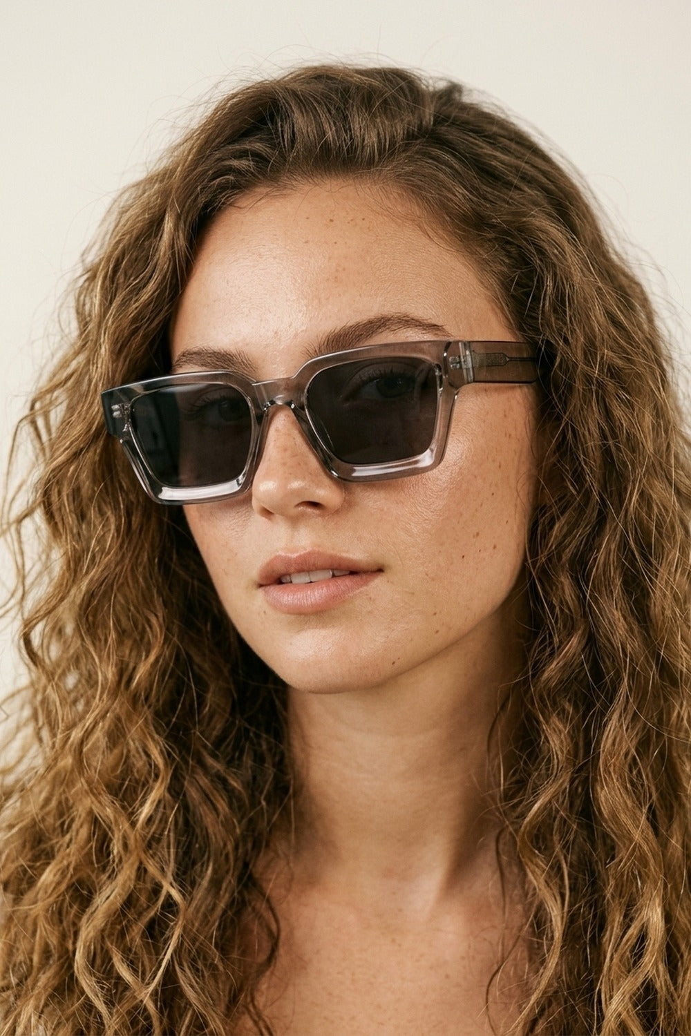 Grey Transparent Square Frame Dark Lens Fashion Sunglasses