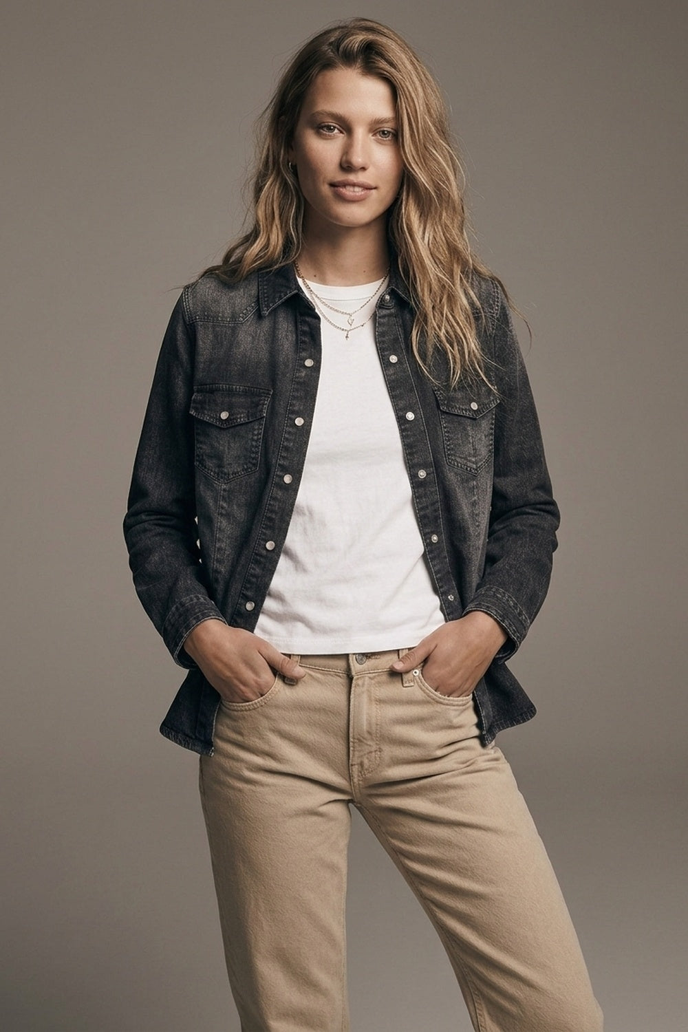 Black Washed Denim Button-Up Shirt Jacket - Shirts