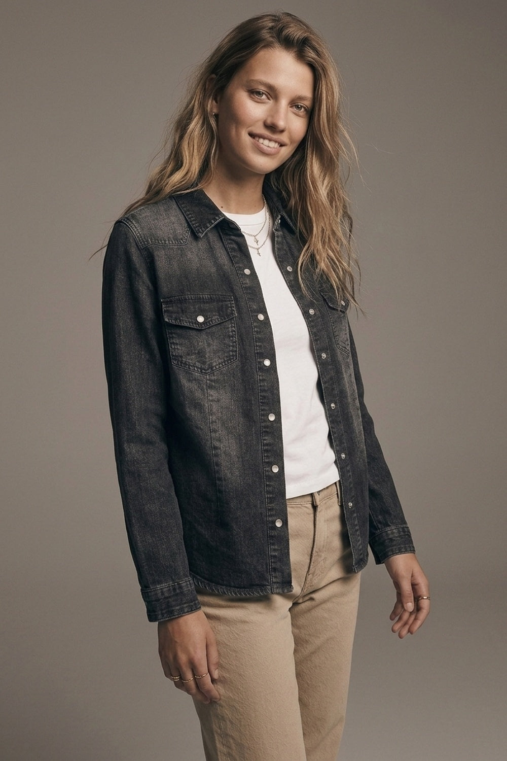Black Washed Denim Button-Up Shirt Jacket - Shirts