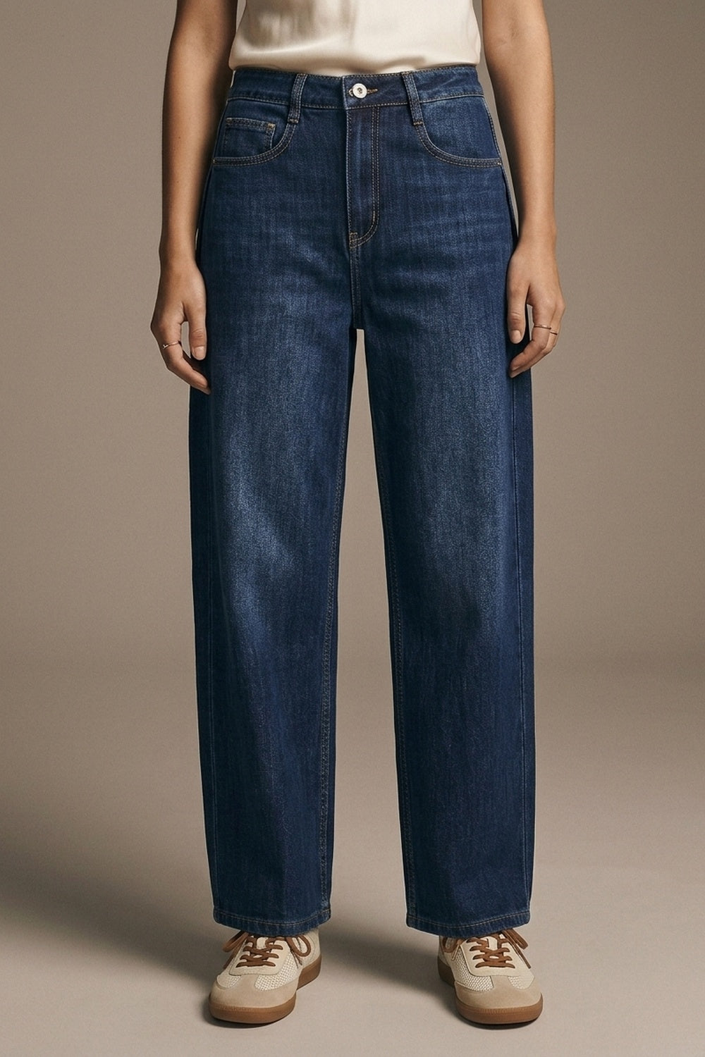 Wide Leg Jeans With Side Dart Detail in Deep Blue - Denim