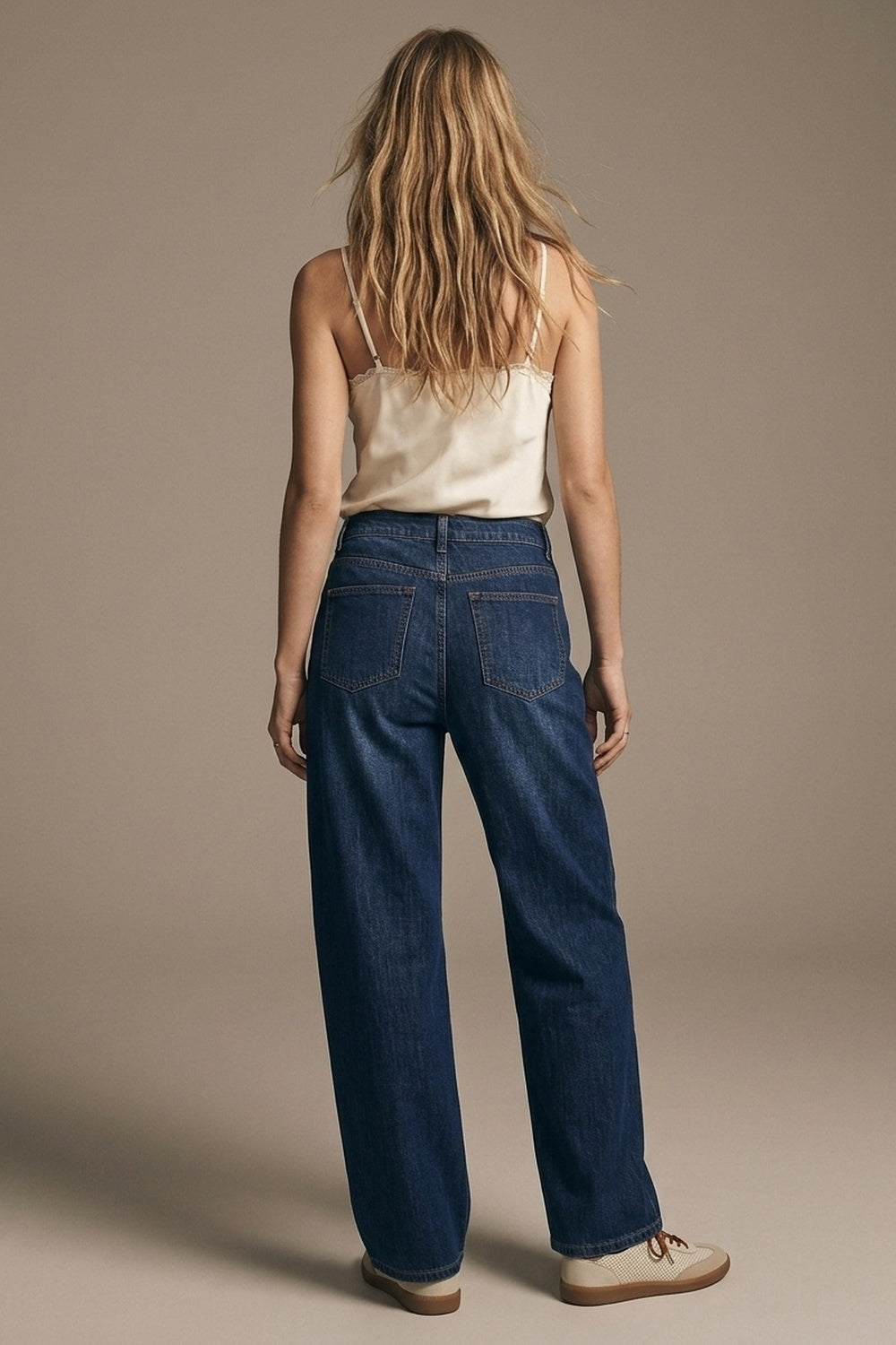 Wide Leg Jeans With Side Dart Detail in Deep Blue - Denim