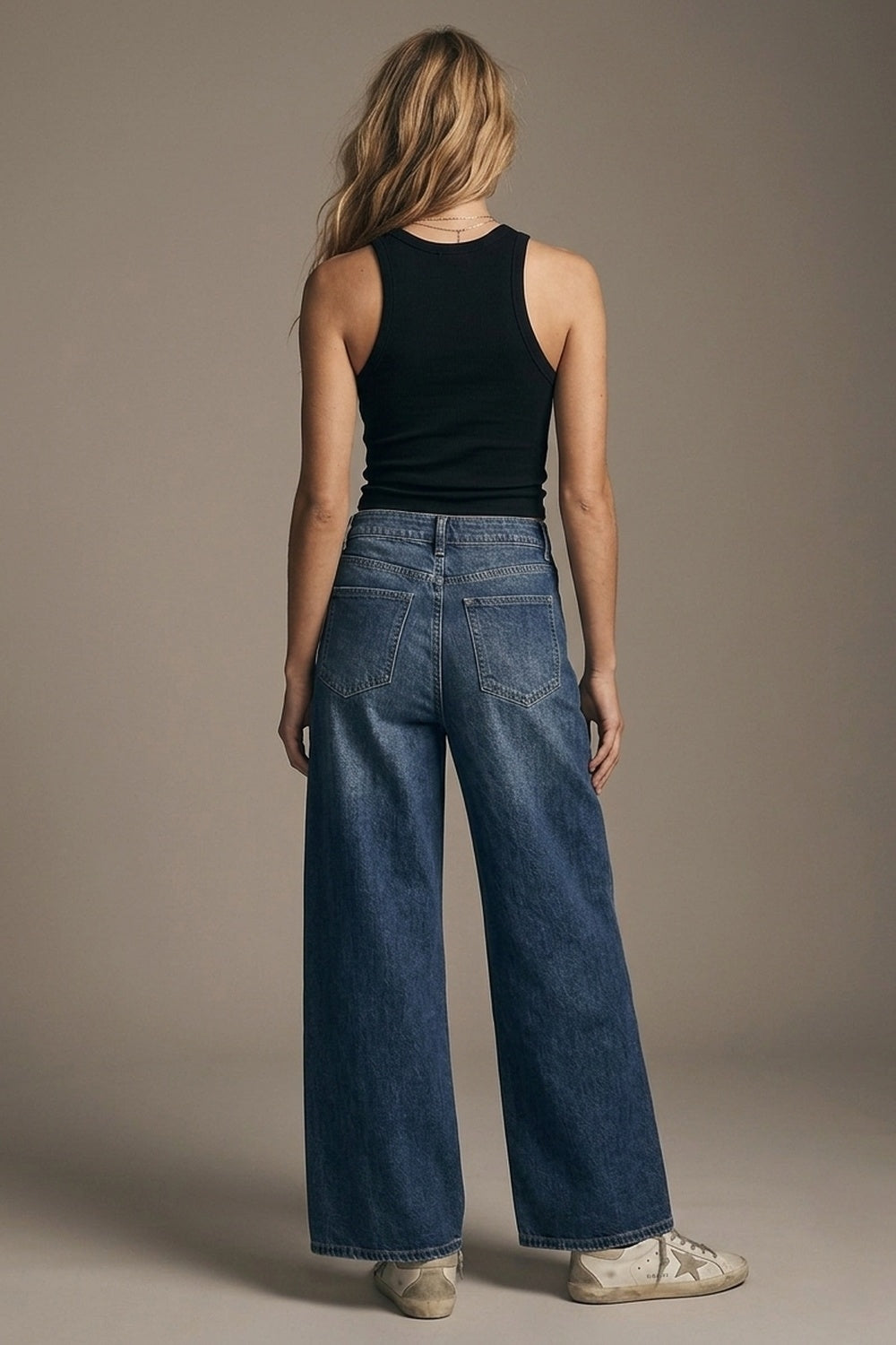 Extra Wide Leg Jeans In Mid Wash with side pockets - Denim