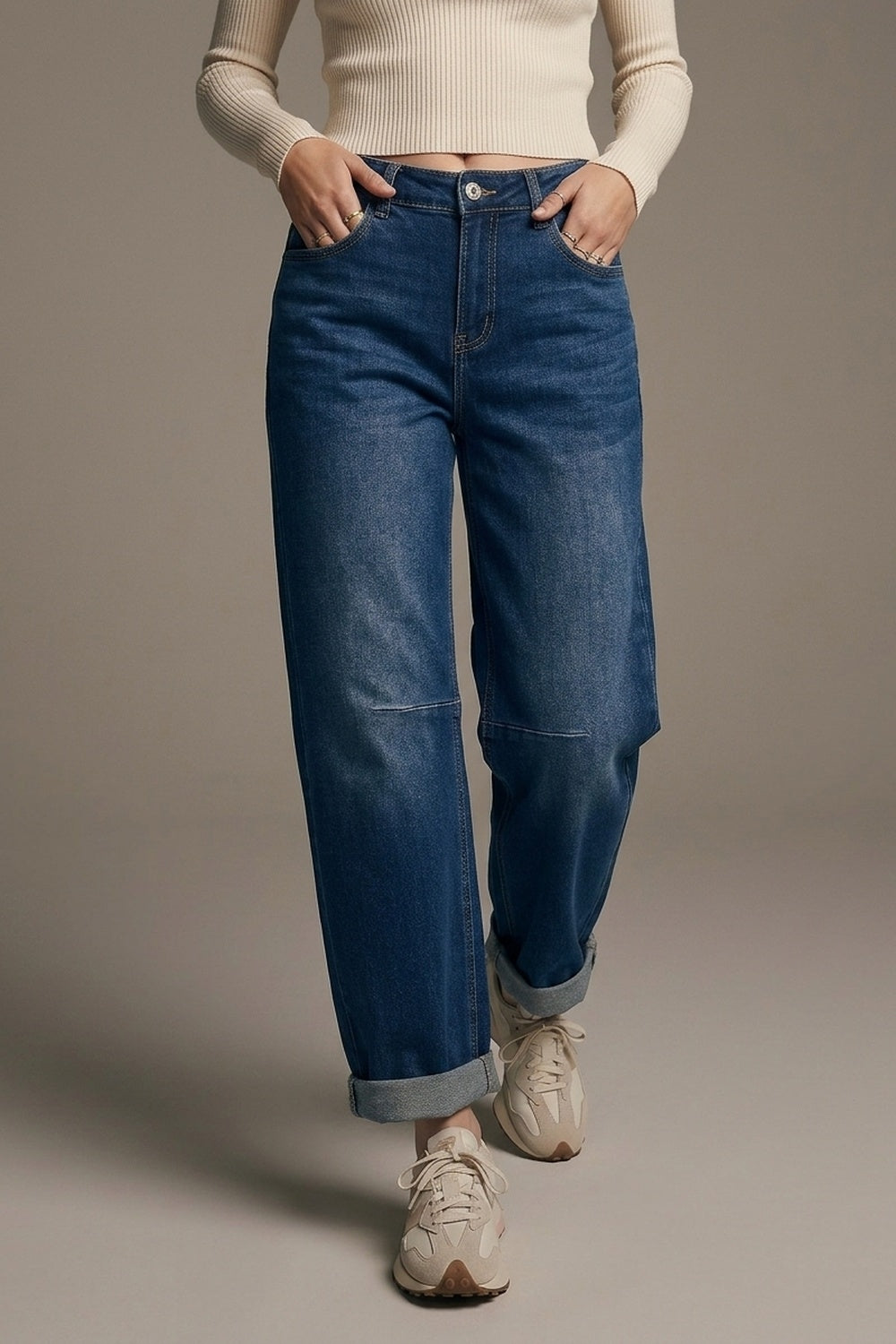 Basic Barrel Style jeans in Mid Blue - Denim
