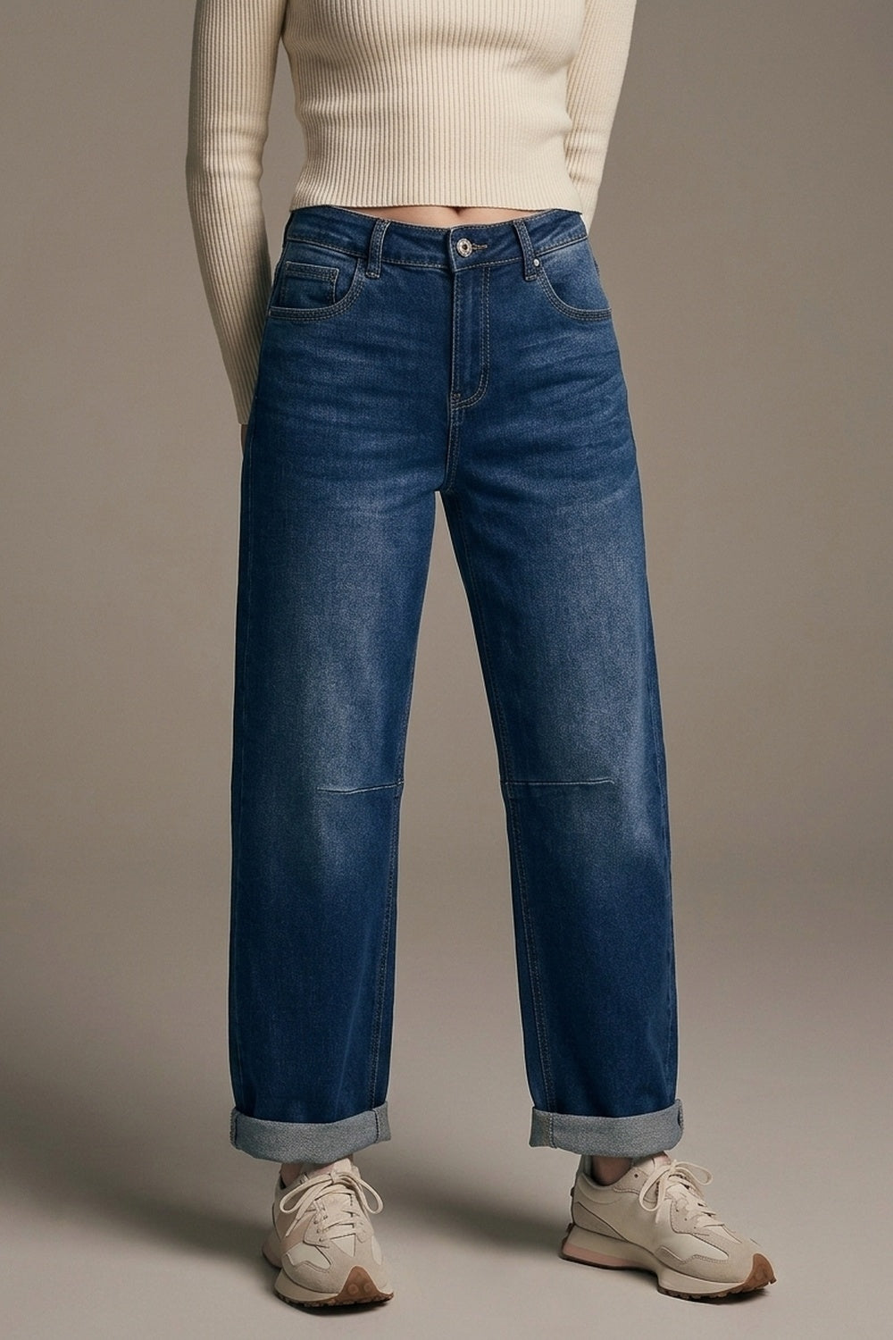 Basic Barrel Style jeans in Mid Blue - Denim