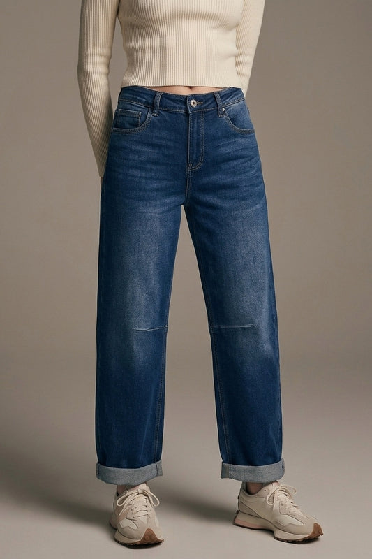 Basic Barrel Style jeans in Mid Blue - Denim