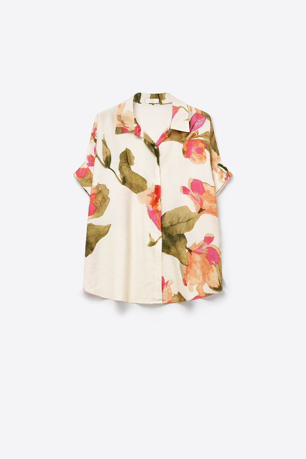 Cream Floral Print Lightweight Woven shirt with Short Sleeve - Shirts