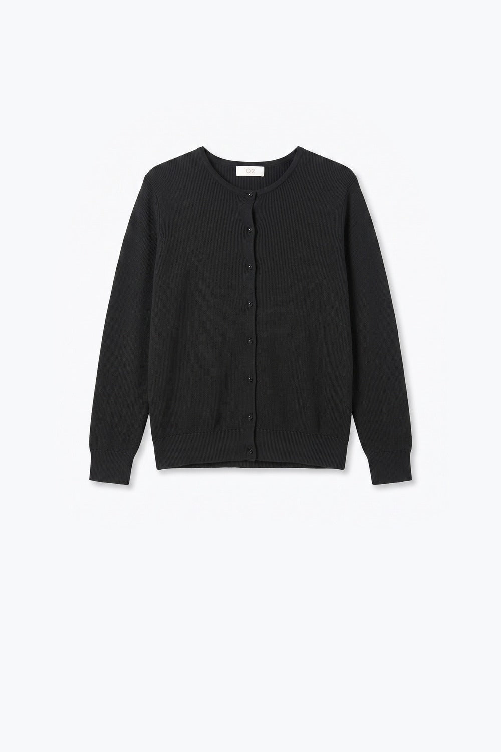 Black soft Knit Crew Neck Button Front Regular Fit Cardigan - Cardigans