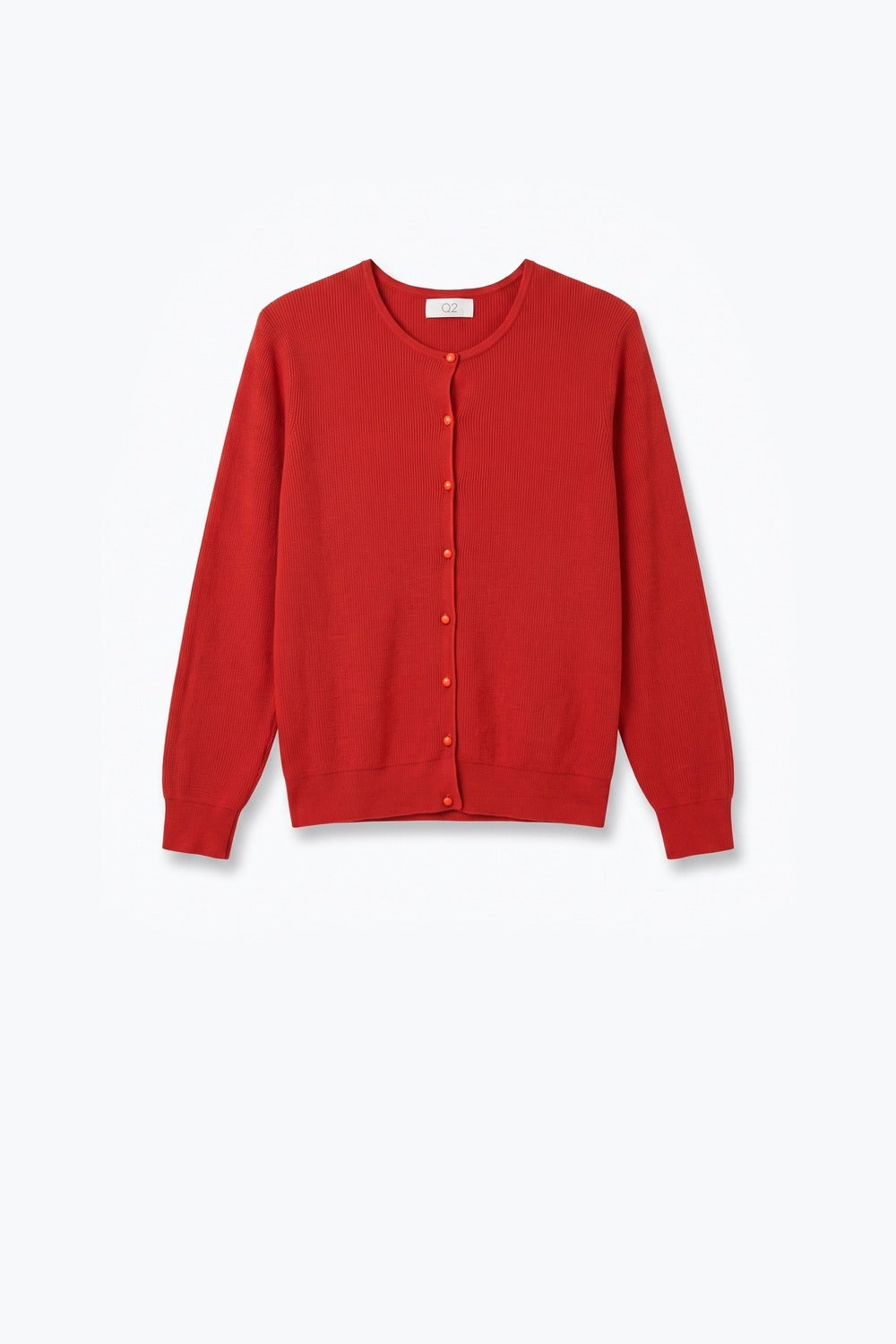 Red soft Knit Button Front Crew Neck Regular Fit Cardigan - Cardigans