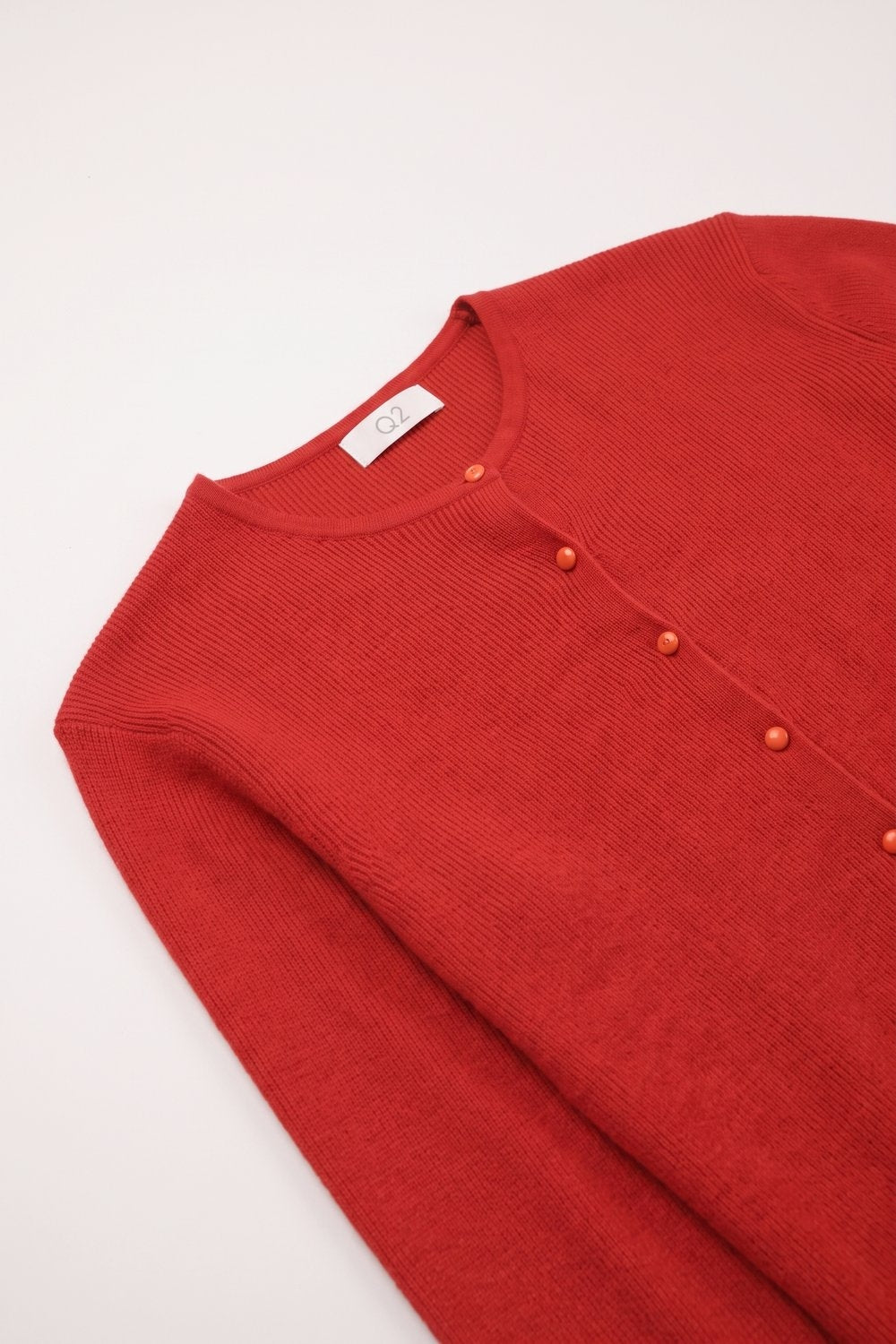 Red soft Knit Button Front Crew Neck Regular Fit Cardigan - Cardigans