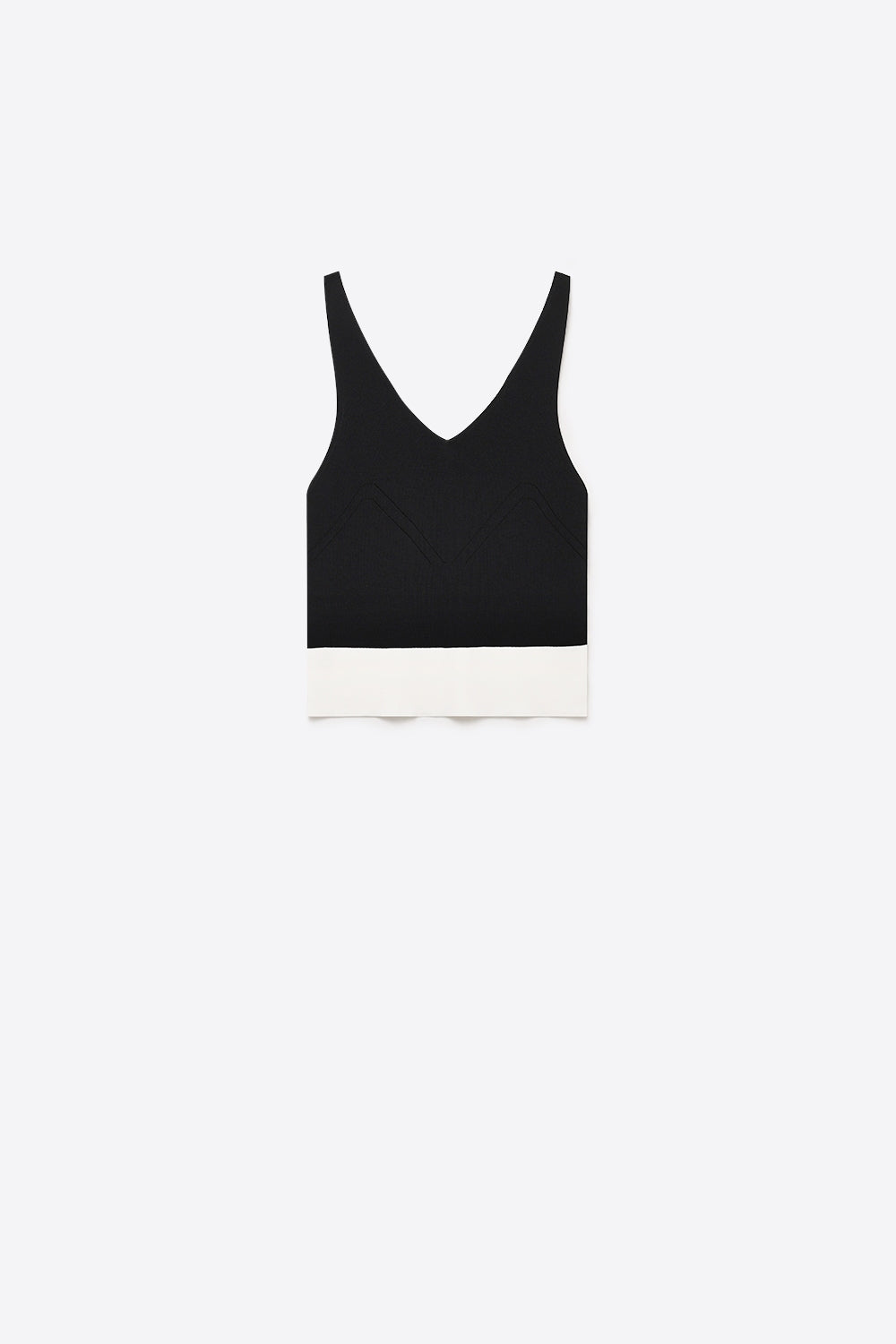Black Ribbed Knit Contrast Hem V-Neck Cropped Tank Top - Tops