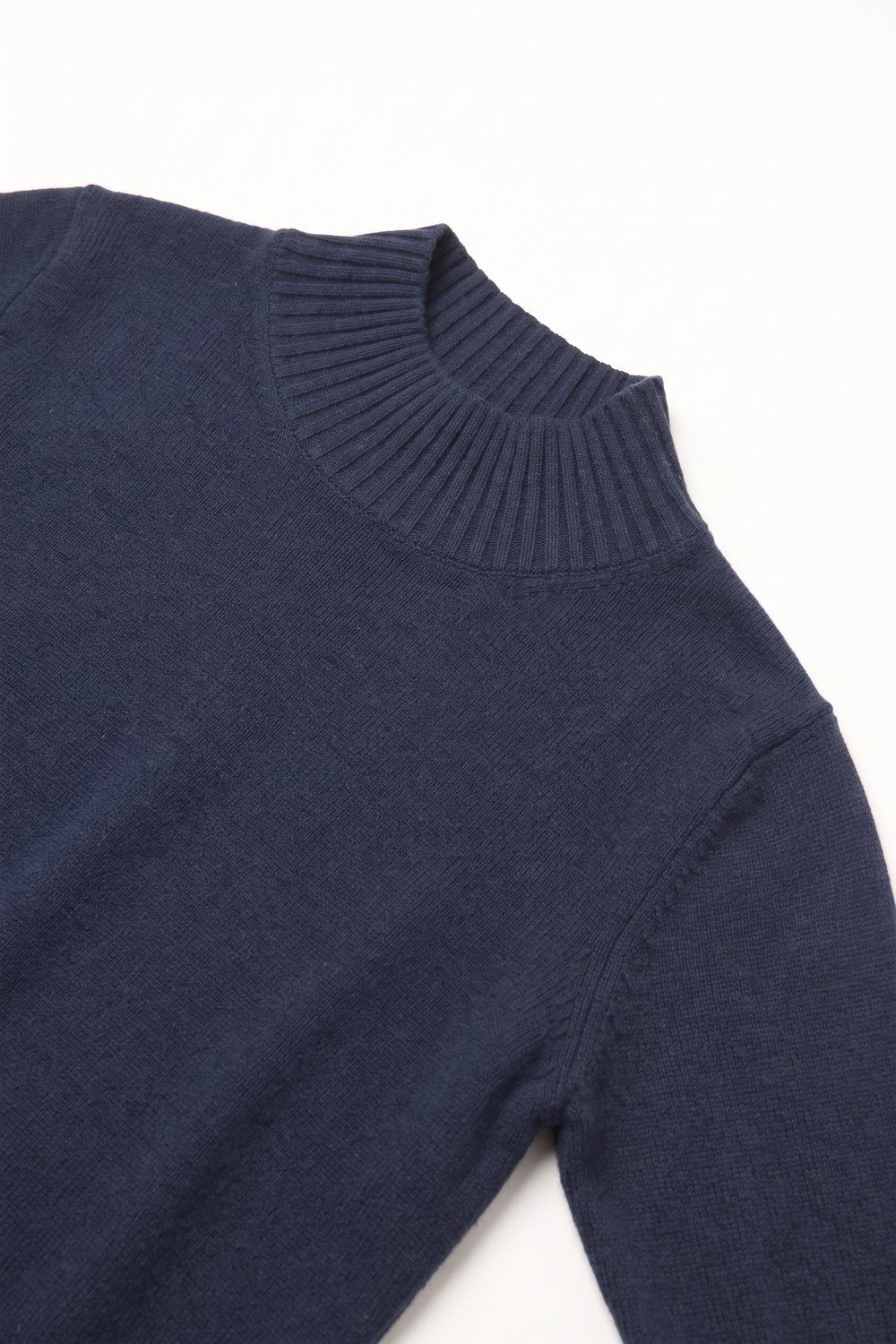 Navy chunky Ribbed knit High Collar Sweater with elbow-length sleeve - Jumpers