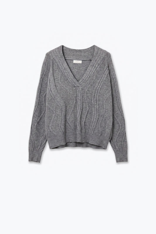 Textured Wave-Knit V-Neck Sweater in grey - Jumpers