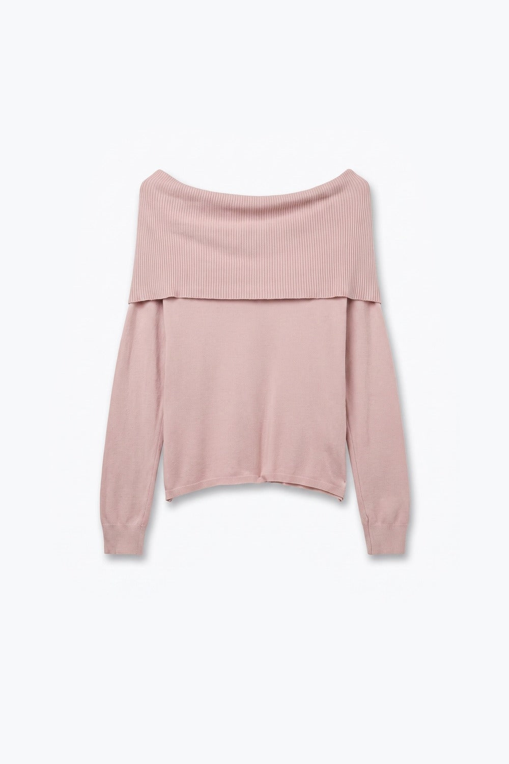 Light Pink Ribbed Knit Off Shoulder Long Sleeve Sweater - Jumpers
