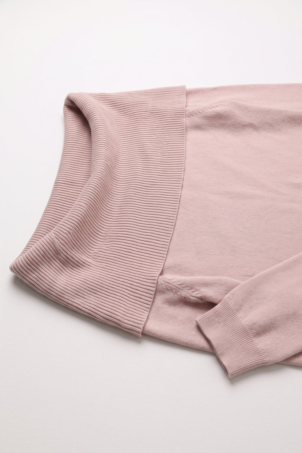 Light Pink Ribbed Knit Off Shoulder Long Sleeve Sweater - Jumpers