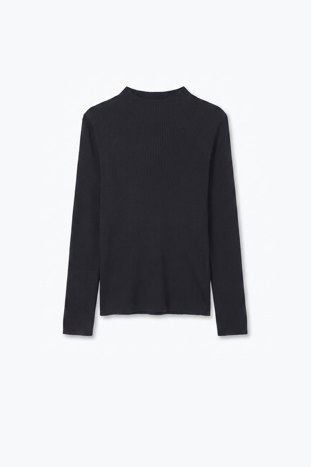 Fine Ribbed Merino Wool Sweater in navy with Mock neck - Jumpers