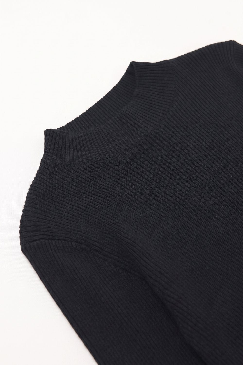 Fine Ribbed Merino Wool Sweater in navy with Mock neck - Jumpers