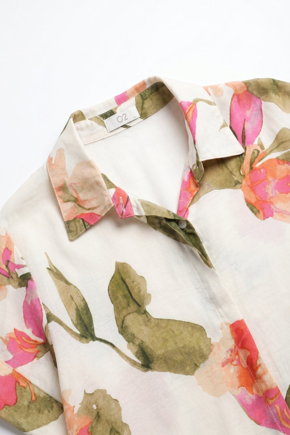 Cream Floral Print Lightweight Woven shirt with Short Sleeve - Shirts