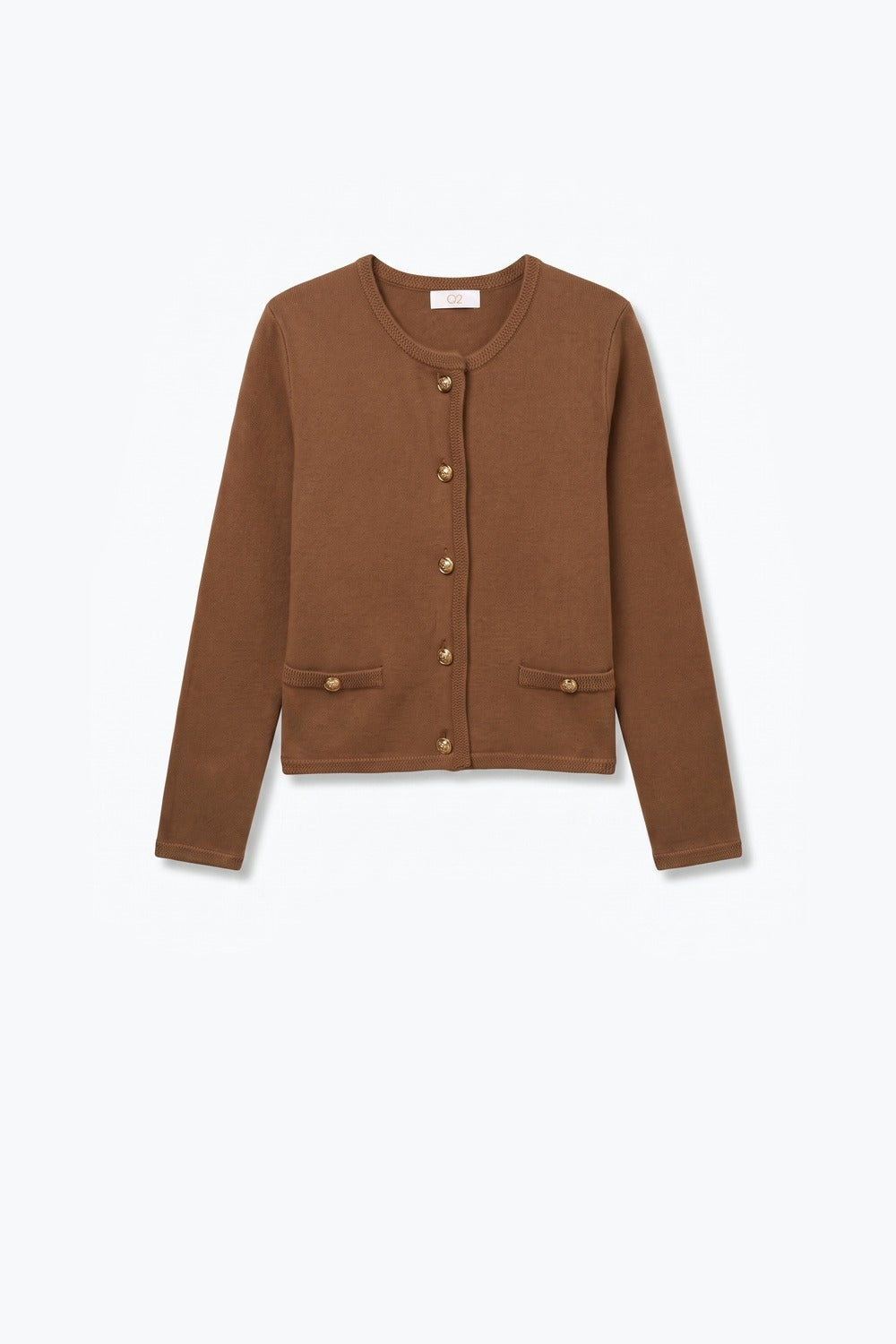 Brown Fine Knit Gold Button Cropped Cardigan Sweater - Cardigans