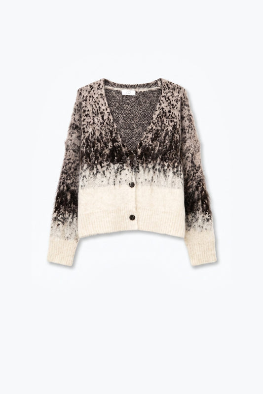 Cream Ombre Fluffy Knit Button Front Cropped Cardigan - Cardigans