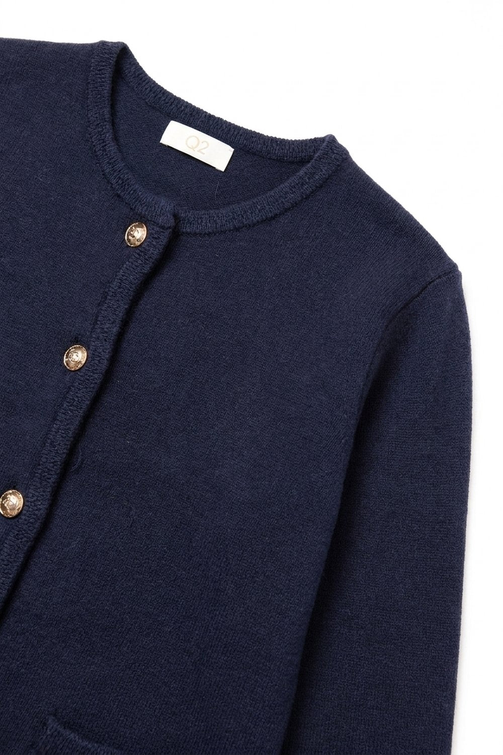 Navy Fine Knit Gold Button Cropped Cardigan Sweater - Cardigans