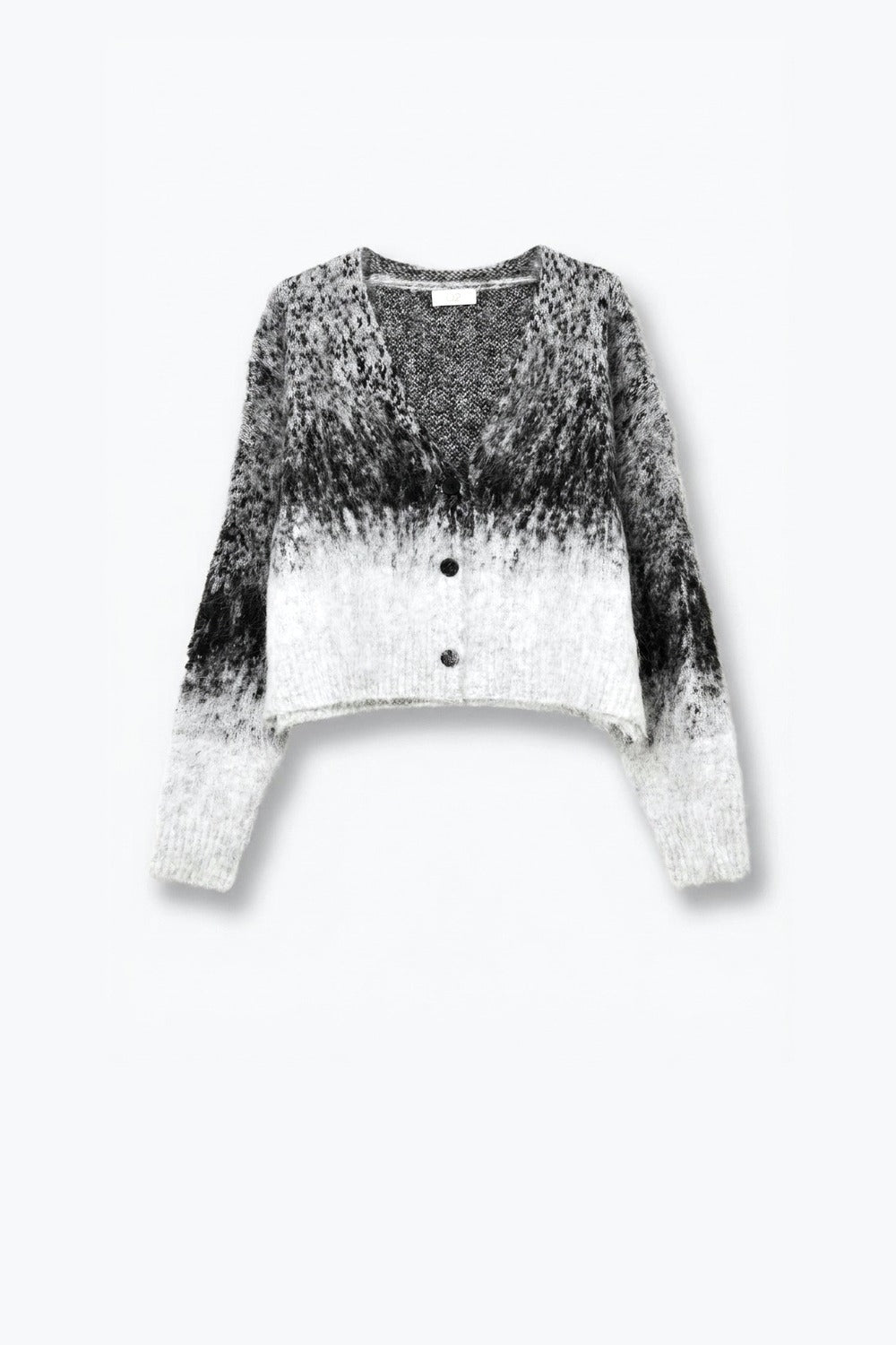 Grey Ombre Fluffy Knit Button Front Cropped Cardigan - Cardigans
