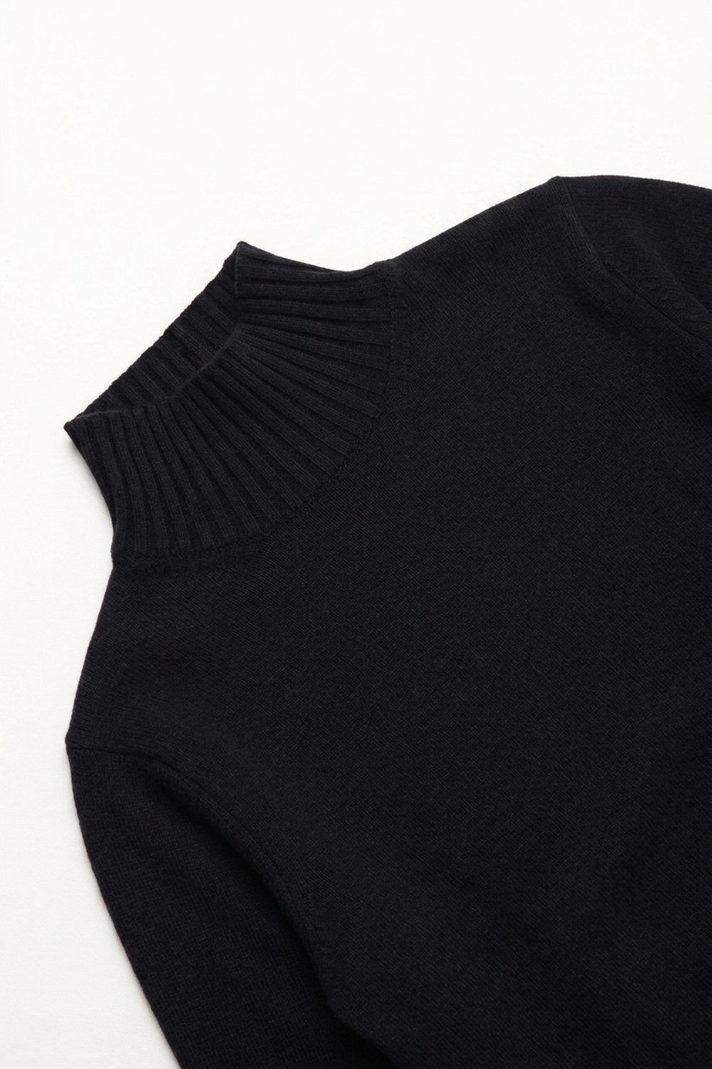 Navy chunky Knit Ribbed High Collar Long Sleeve Sweater - Jumpers