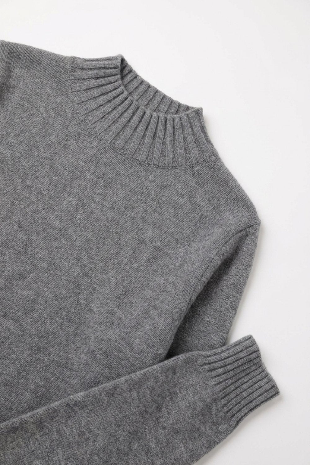 Grey chunky Knit Ribbed Trim High Collar Sweater - Jumpers