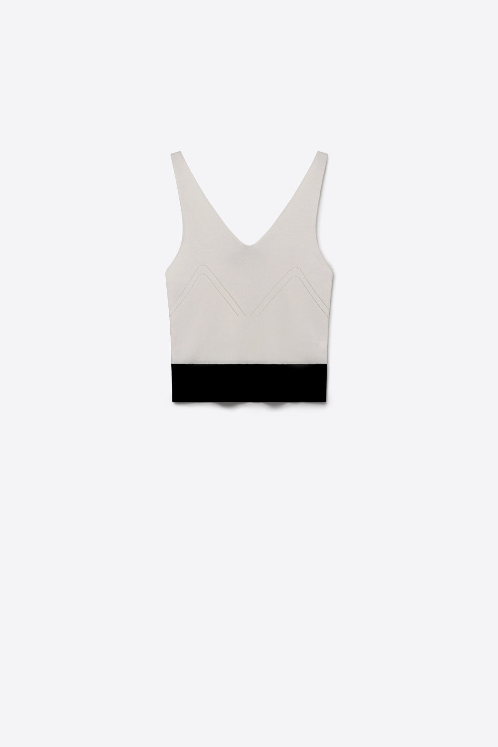 White Ribbed Knit Contrast Hem V-Neck Cropped Tank Top - Tops