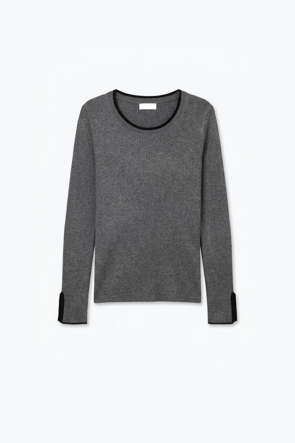 Grey Ribbed Knit Black Contrast Trim sweater in wide neck - Jumpers