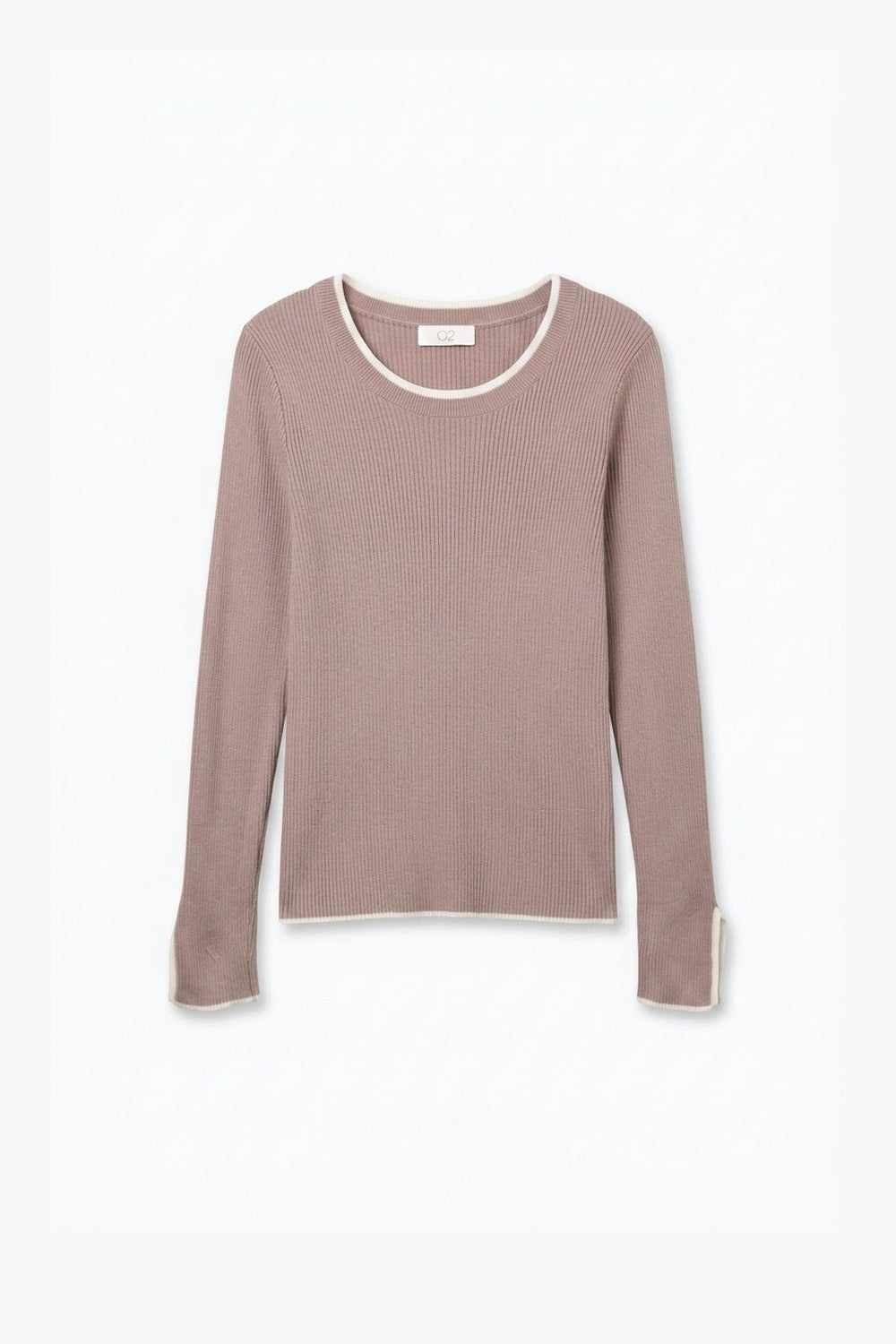 pink Ribbed Knit white Contrast Trim sweater in wide neck - Jumpers