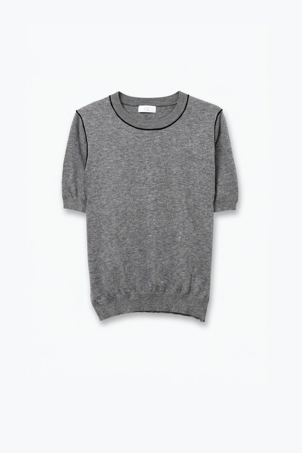 Grey Fine Knit Contrast Seam Crew Neck Short Sleeve sweater - Jumpers