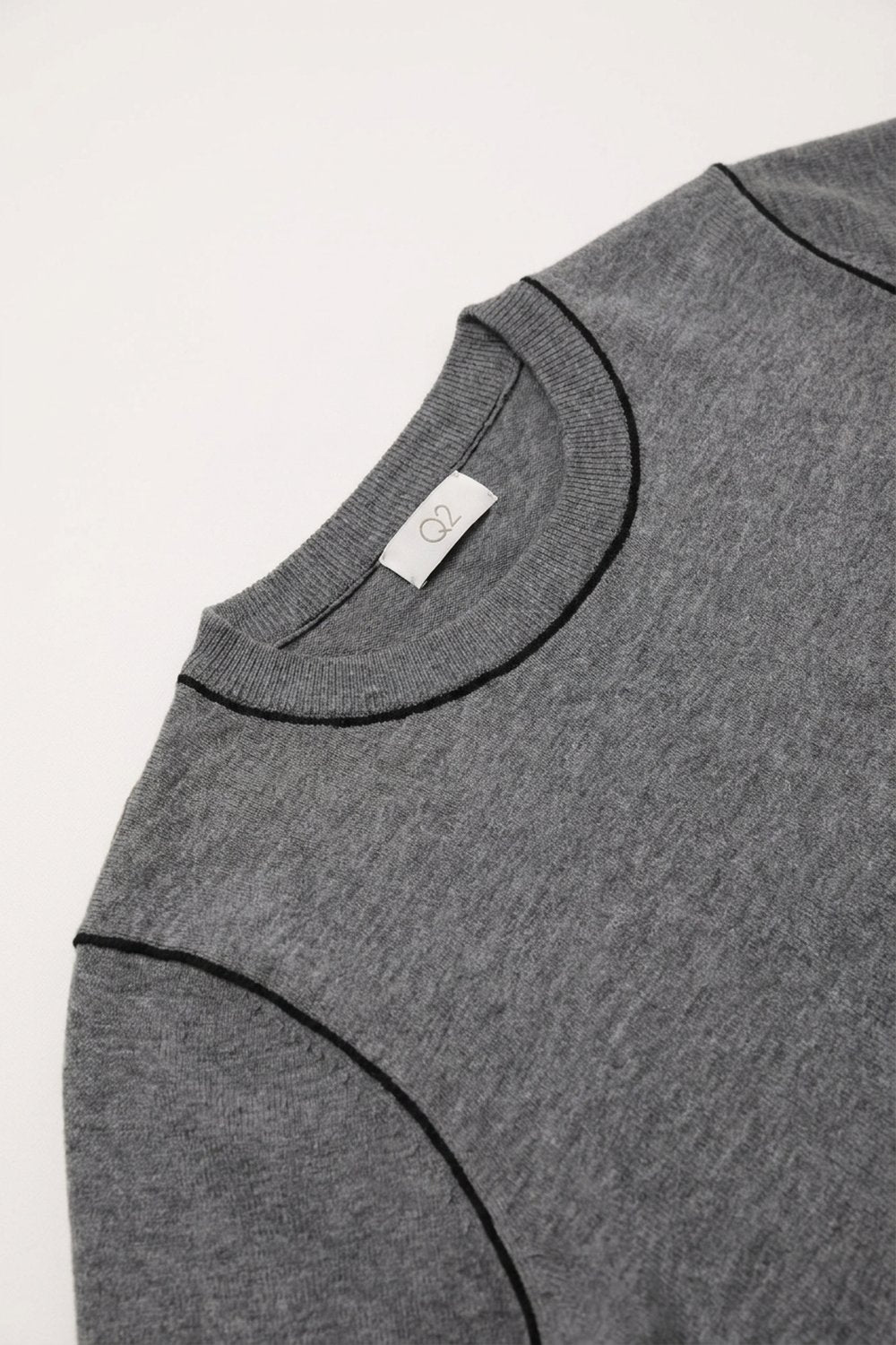 Grey Fine Knit Contrast Seam Crew Neck Short Sleeve sweater - Jumpers