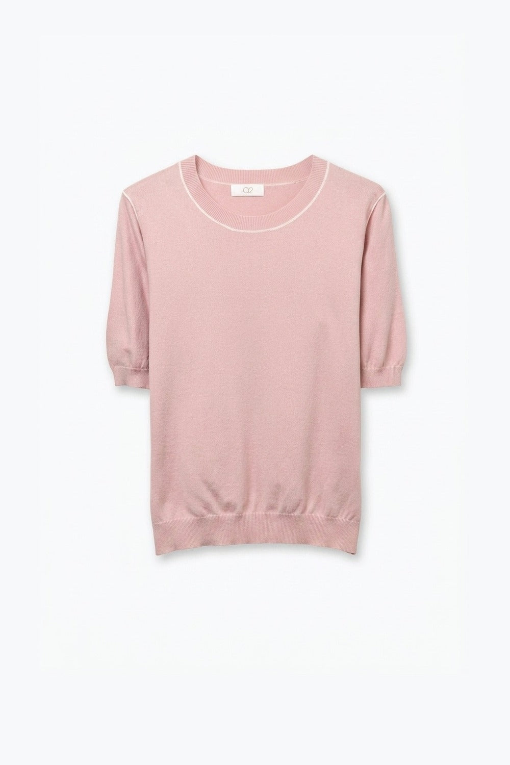 Pink Fine Knit Contrast Seam Short Sleeve Sweater - Jumpers