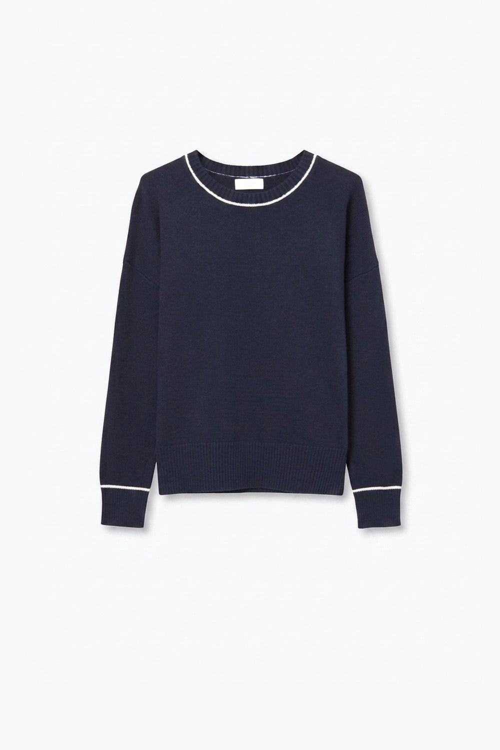 Navy warm Knit Contrast Trim Crew Neck Sweater - Jumpers