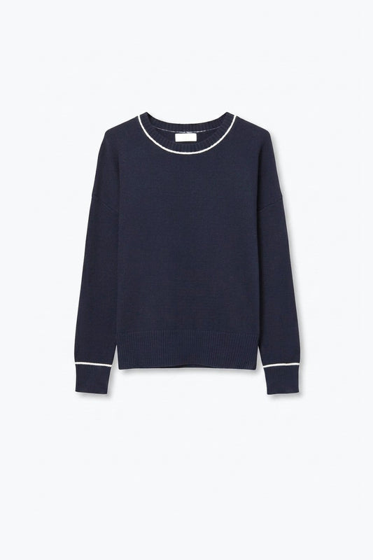 Navy warm Knit Contrast Trim Crew Neck Sweater - Jumpers