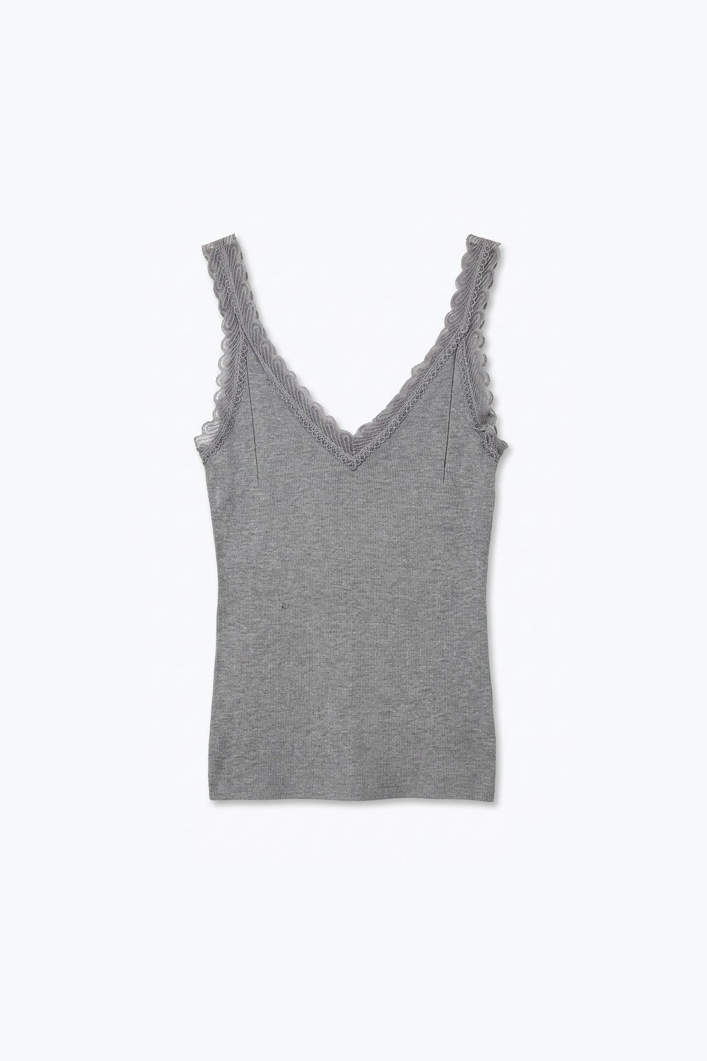Fine-Knit Camisole with Contrast Lace Trim in grey - Tops