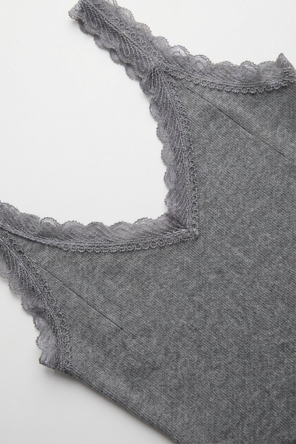 Fine-Knit Camisole with Contrast Lace Trim in grey - Tops