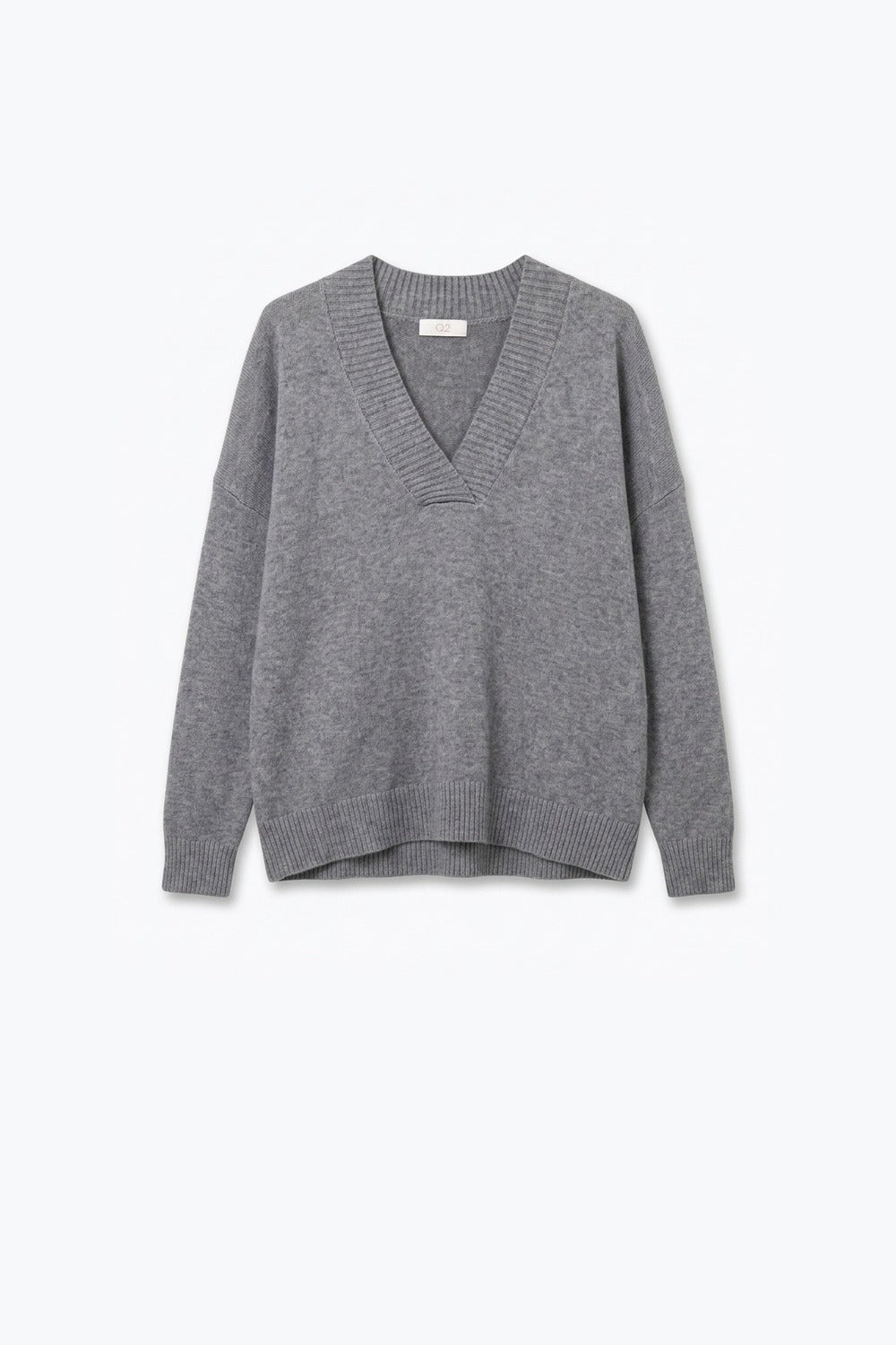 grey warm Knit wide V-Neck sweater - Jumpers